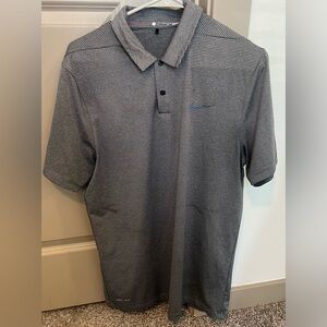 NIKE TIGER WOODS Polo Shirt Mens Small Gray Striped Snap Collar Golf Stretch S/S